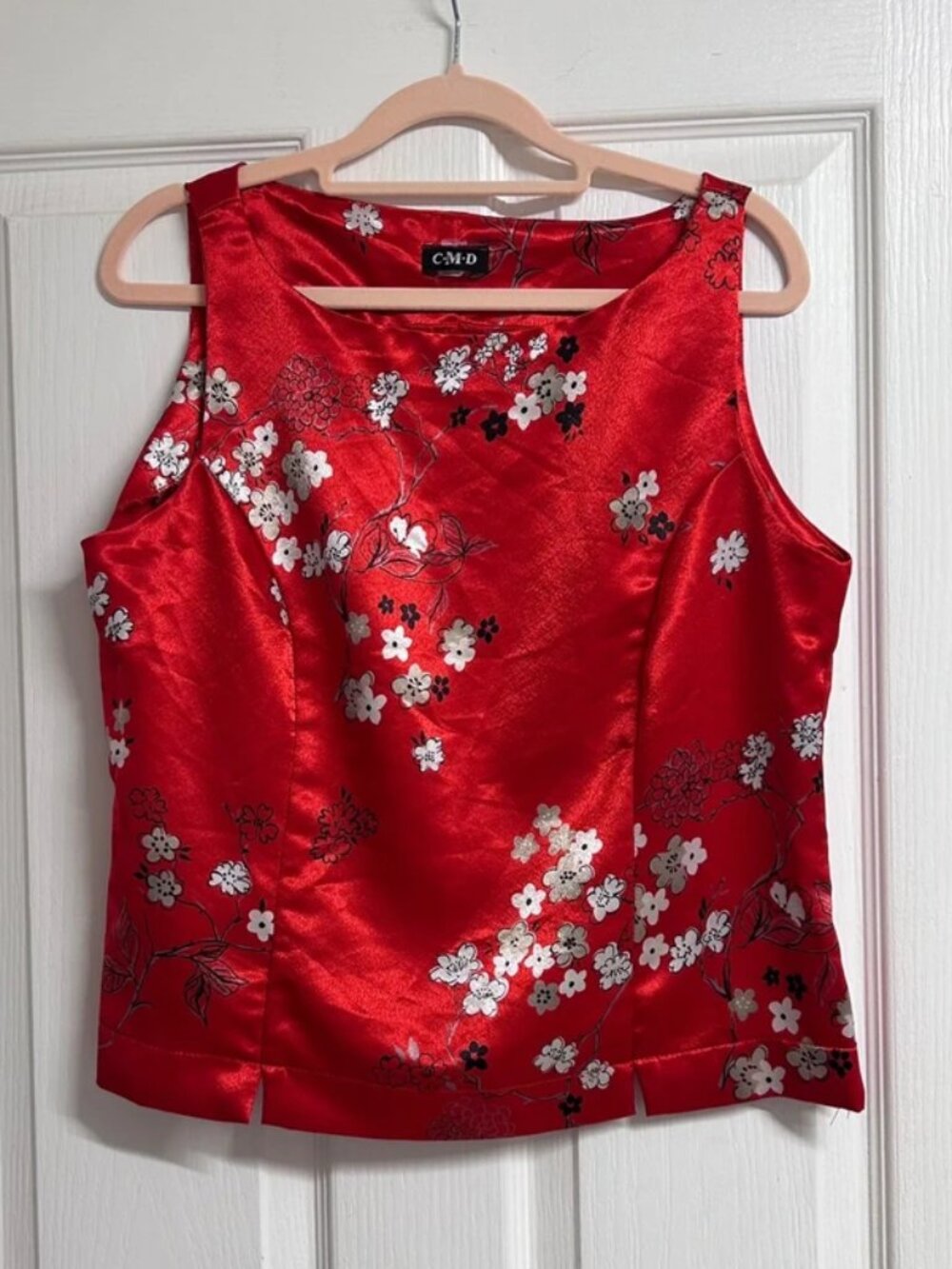 CMD Red Floral Satin Sleeveless Tank Top